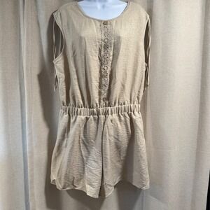 NWOT Shein Curve 2XL Sleeveless Romper Jumpsuit Tan Button Front Lace Detail‎